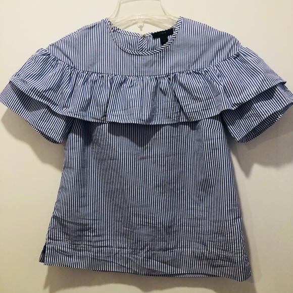 J.Crew Sz 0 Short-sleeved Striped Blouse w/ Ruffle - Picture 5 of 5